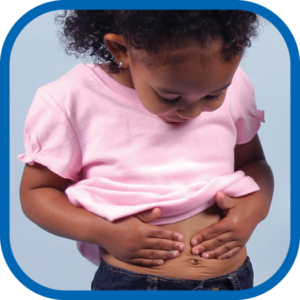 child touching stomach